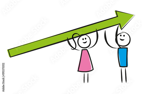 Frau und Mann halten Pfeil