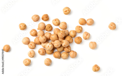 uncooked chickpea isolated on white, top view photo