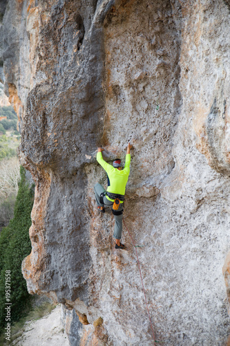 the rock-climber on a route 