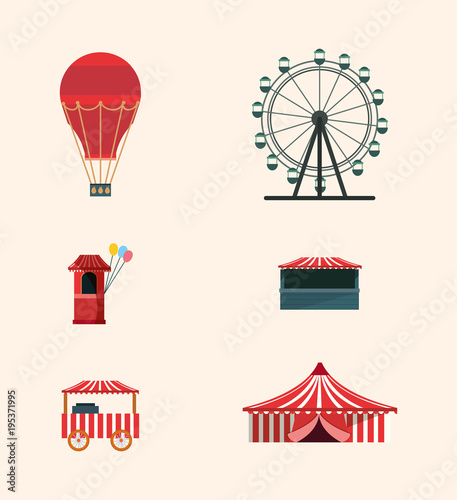 Icon set of Carnival circus concept over white background, colorful design vector illustration