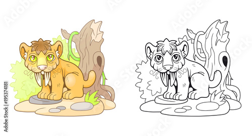 Fototapeta Naklejka Na Ścianę i Meble -  cartoon cute saber-toothed tiger, funny illustration
