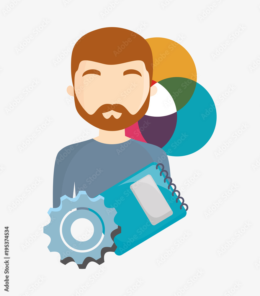 Designer man and creative process related icons around over white background, colorful design. vector illustration Designer man and creative process related icons around over white background, colorful design. vector illustration