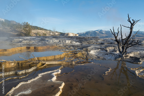 Morning in Upper Terraces with yellow reflections from the sun