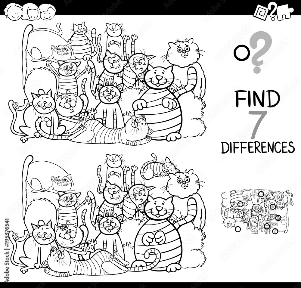 find differences game with cats coloring book