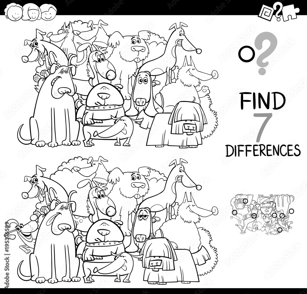 Fototapeta premium Znajdź różnice gry z psami kolorowanka