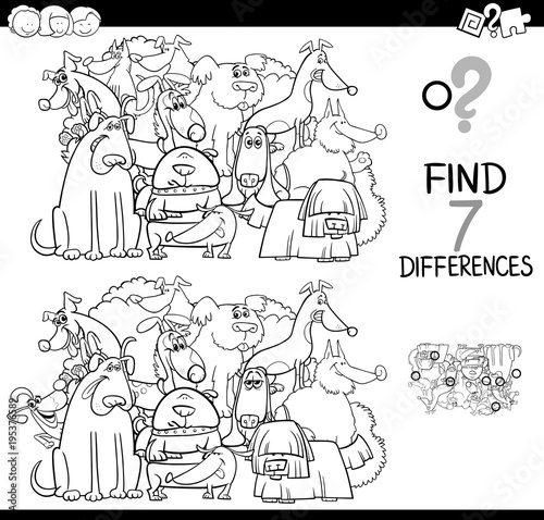 find differences game with dogs coloring book
