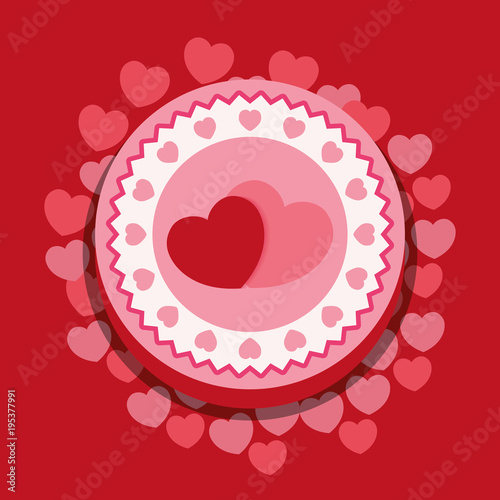 saint valentines day design with Decorative seal stamp and hearts icon over red background, vector illustration