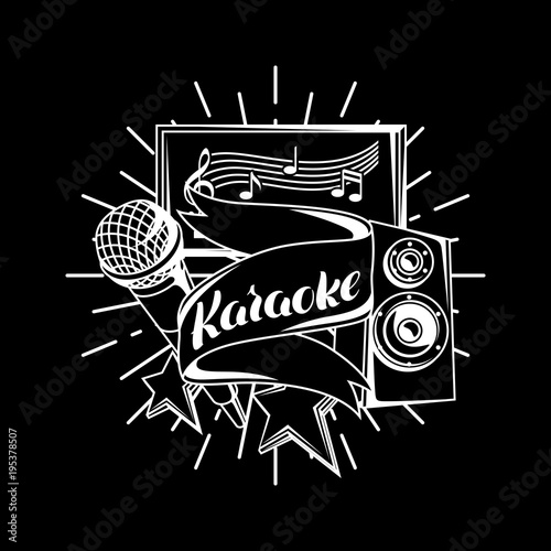 Karaoke party design. Music event background. Illustration in retro style
