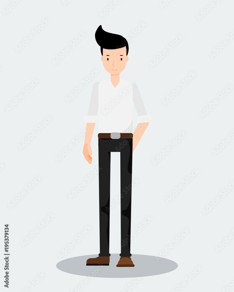 Flat character design illustration, cartoon vector, man in white shirt  standing on white background Stock Vector | Adobe Stock