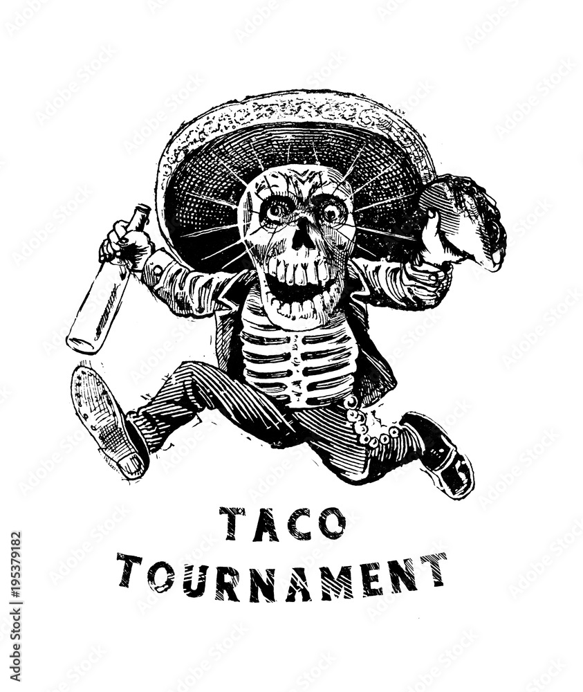 taco tournament eating competition skull mexican man Stock Illustration