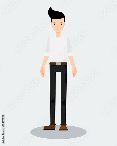 Flat character design illustration, cartoon vector, man in white shirt standing on white background