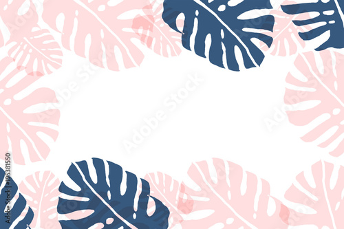 Trendy Floral Monstera Frame. Tropical summer pastel background for banners, invitations, posters, birthday, party, advertising, web. Vector illustration