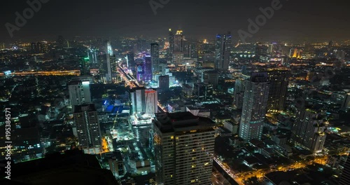 Beautiful aerial Time lapse of Bangkok urban cityscape at night.