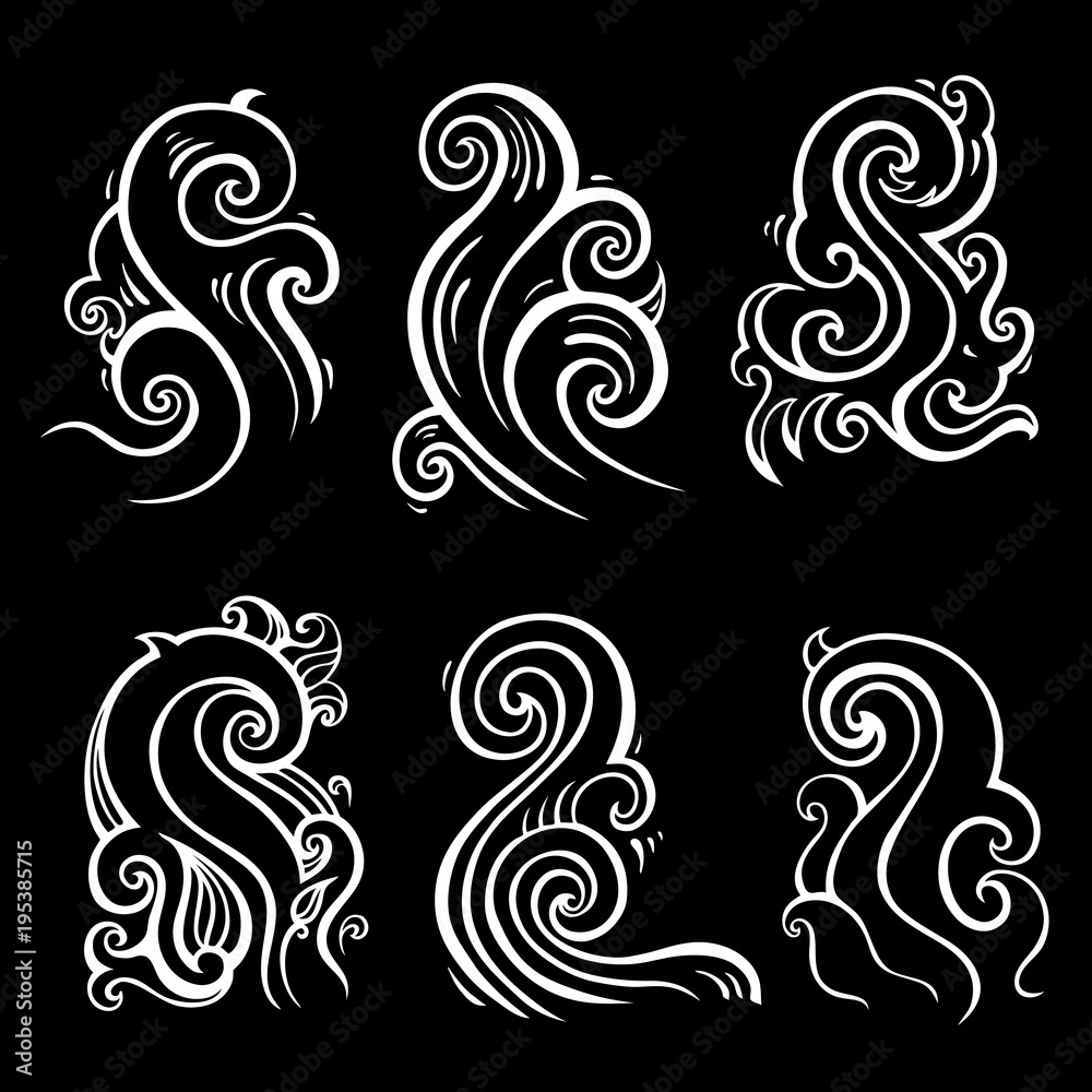 Fototapeta premium Ocean waves set isolated on white background, vector illustration