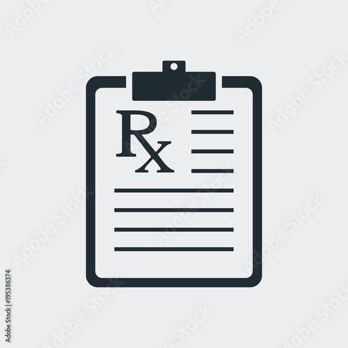 Icono plano clipboard con texto RX en fondo gris