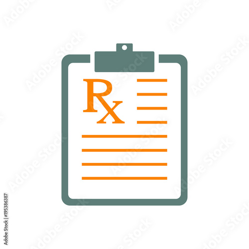 Icono plano clipboard con texto RX en gris y naranja