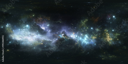 360 Equirectangular projection. Space background with nebula and stars. Panorama  environment map. HDRI spherical panorama.