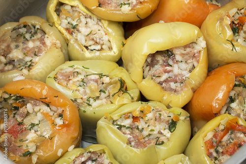 Cuisine. Uncooked stuffed peppers, close-up