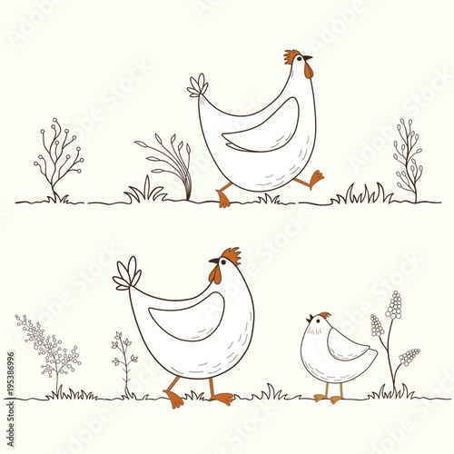 Card with isolated cartoon chickens
