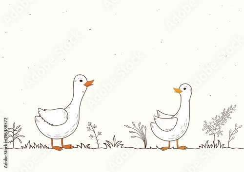 Card with isolated cartoon ducks