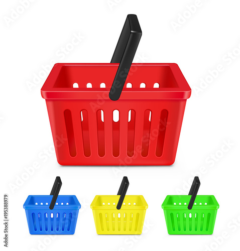 Colorful shopping basket icons. Vector illustration on white background.