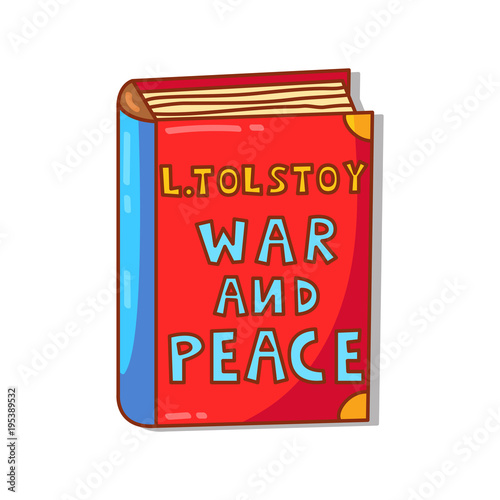 Leo Tolstoy book War and peace cartoon  doodle colorful vector illustration