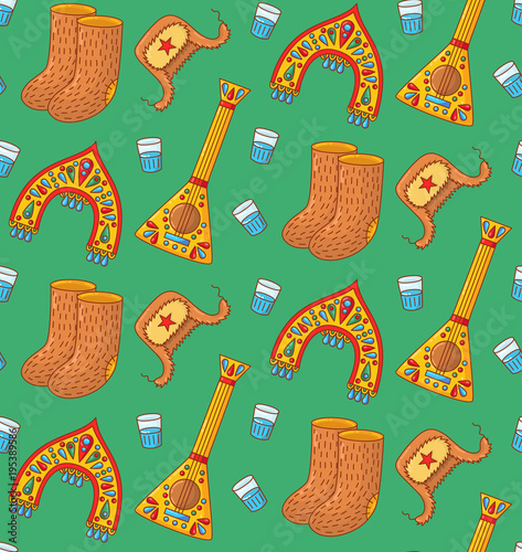 Russian symbols doodle icons seamless vector pattern