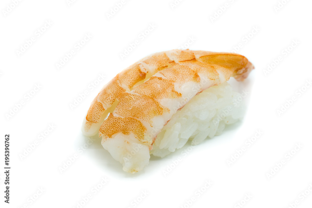 Nigiri Sushi Nigiri-Sushi Garnele isoliert freigestellt auf weißen Hintergrund Nigiri Sushi Nigiri-Sushi Garnele isoliert freigestellt auf weißen Hintergrund