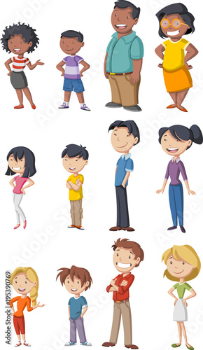 Colorful happy people. Cartoon family.