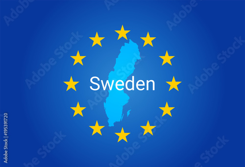 EU - European Union flag and Map of Sweden. vector