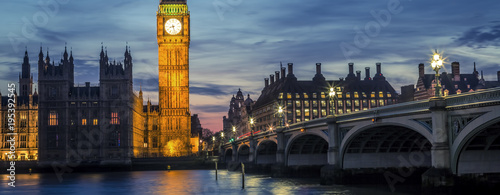 Canvas Print Westminster Bridge by night, London, UK