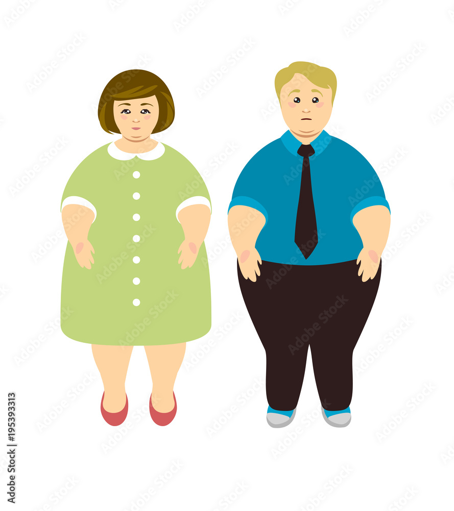 Overweight man and woman. Vector