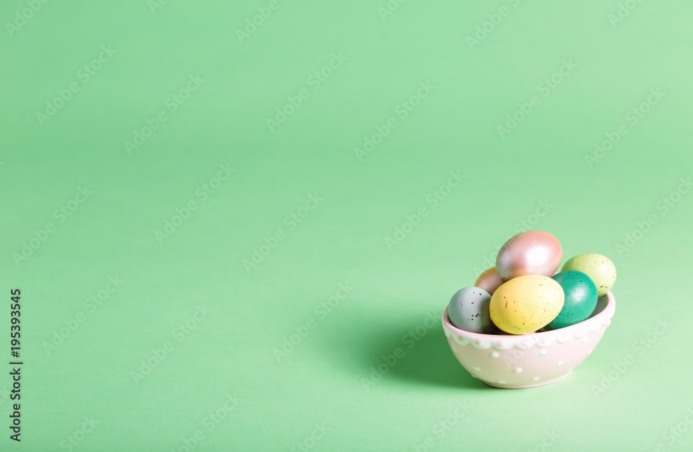 Easter holiday theme with painted ornamental eggs Easter holiday theme with painted ornamental eggs