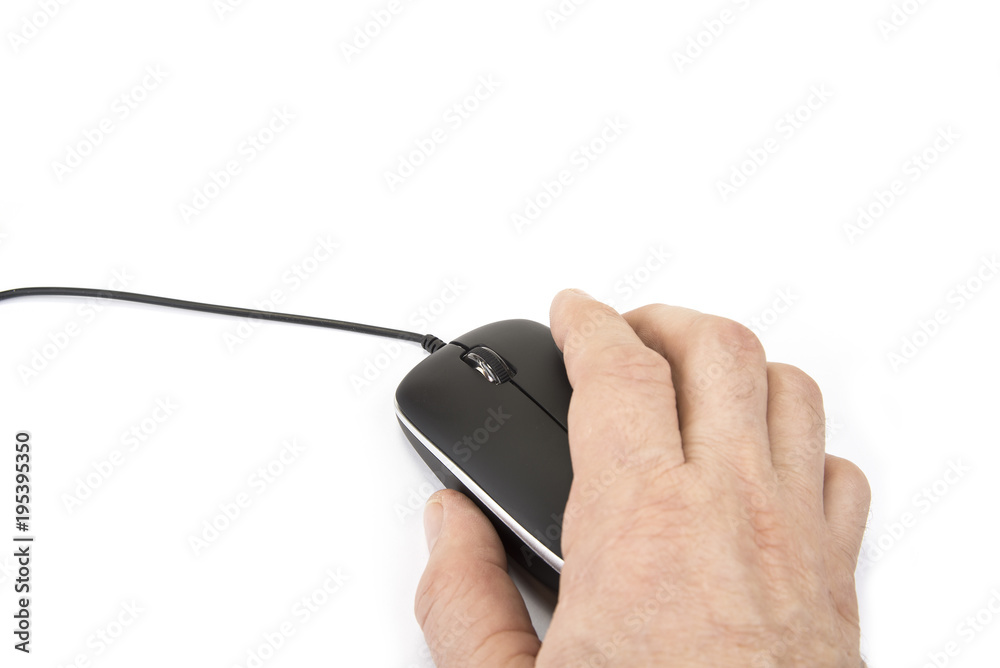 Computer mouse with black cable on the white Computer mouse with black cable on the white