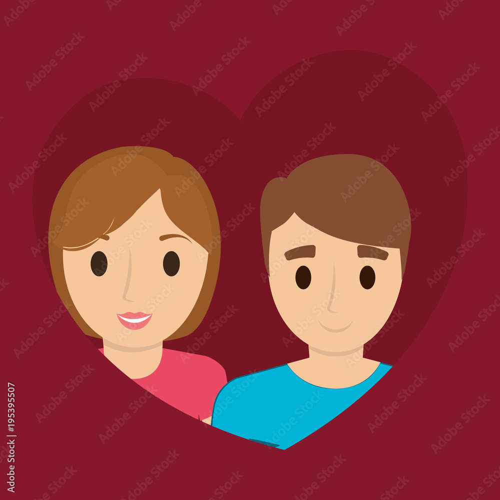 heart with Cartoon Couple in love over red background, colorful design vector illustration heart with Cartoon Couple in love over red background, colorful design vector illustration