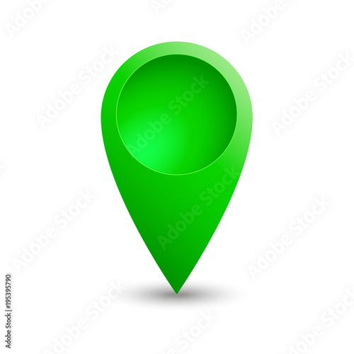 Green location sign icon with soft shadow. Vector.