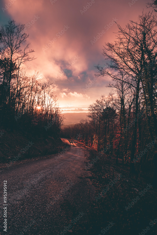 Fototapeta premium Strada al tramonto infuocato