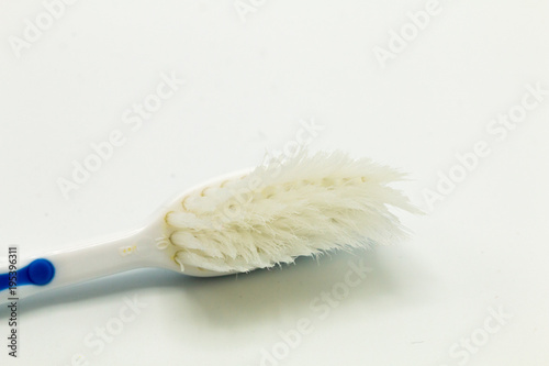 Close-up Toothbrush crash isolated on white background. It copy space and selection focus.
