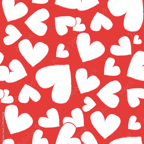 Abstract seamless heart pattern. Vector, minimalist white hearts on red background