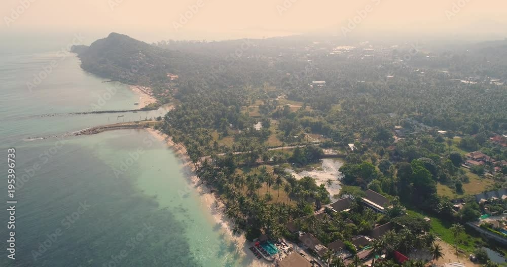 great aerial drone flight over beautiful beach and sea in thailand, koh samui great aerial drone flight over beautiful beach and sea in thailand, koh samui