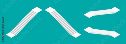 White isometric stairs set. Isolated vector illustration.