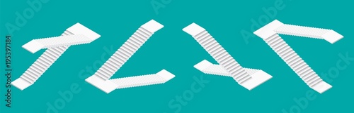 White isometric stairs set. Isolated vector illustration.