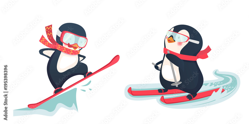 Fototapeta premium penguin winter sport set