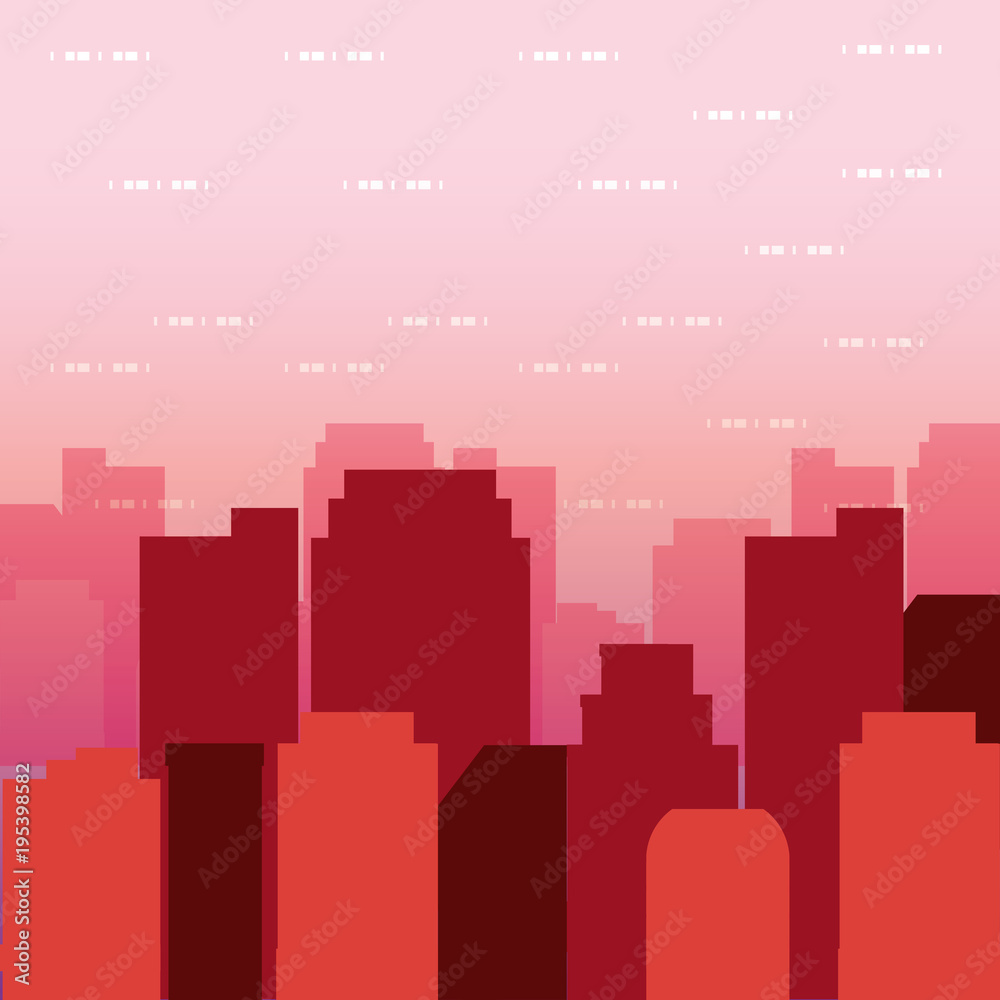 city buildings and skyscrapers, pink and red shading design. vector illustration