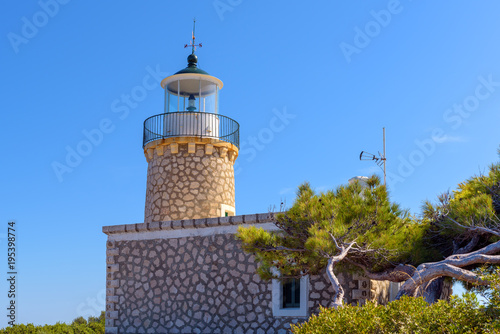 Lighthouse of Keri located at the Marathias cape on Zakynthos island in Greece. The height of the tower is 9 meters.