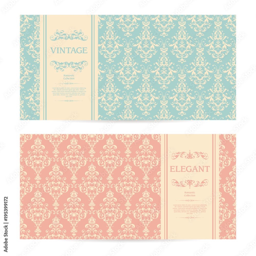 Vector set of vintage ornamental templates with pattern and frame Elegant wedding invitation,greeting card,banner,packaging design