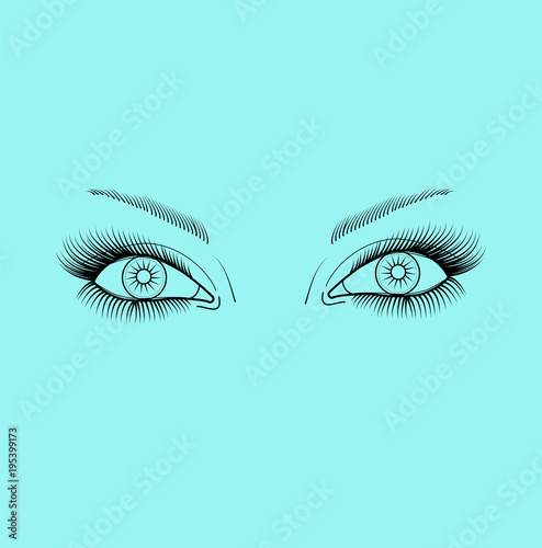 Vector illustration of beautiful girl's eyes on blue, occhi di ragazza su sfondo azzurro vettoriale