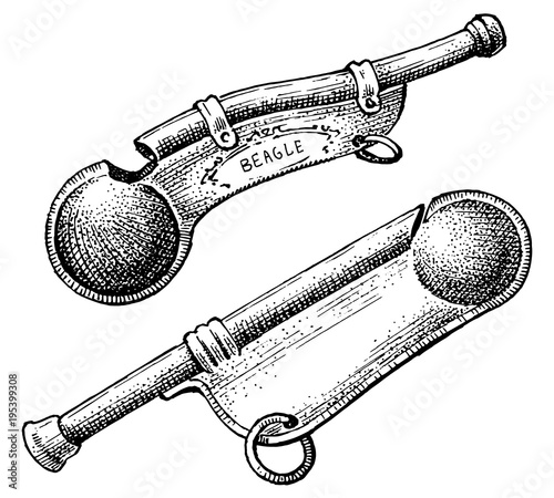 Classical marine signal, whistle boatswain or bosun. Nautical pipe or Marine trumpet. Sea voyage on a seagoing ship. Ocean symbol. engraved hand drawn in vintage style.