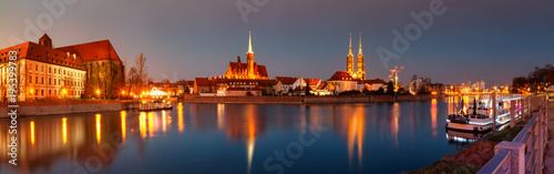 Cityscape, evening panorama - view of the city Wroclaw and its old district Ostrow Tumski, Lower Silesia Province, The Poland.