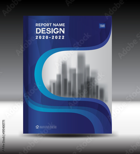 Annual report brochure flyer template, Blue cover design, business advertisement, magazine ads, catalog vector layout in A4 size